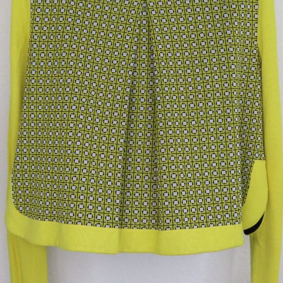 Buchanan Kang Women 10 Yellow Geometric Tight Knit Long Sleeve Cardigan Sweater - Picture 7 of 9